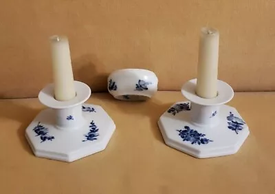 Buy Royal Copenhagen Blue Flower Candle Holders  10/3334 -2 1/8 Tall & Trinket Bowl • 52.16£