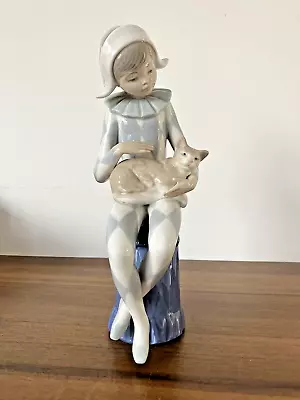 Buy Nao By Lladro Rare Jester Harlequin Clown Boy Seated With Cat * Rare *small Chip • 29.99£
