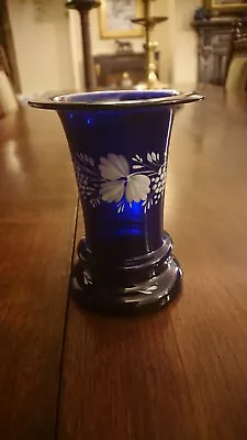 Buy Antique Painted With Floral Design Small Blue Glass Vase • 9.99£