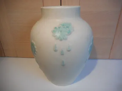 Buy Vintage Langley Mill Pottery Stoneware Cream With Turquoise Flowers Vase 1930's • 12£