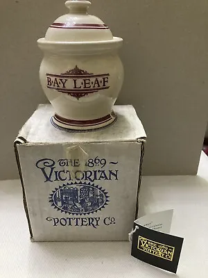 Buy 1869 Victorian Pottery;Red On Cream Lidded Bay Leaf Jar & Box,VSJ09 • 10£