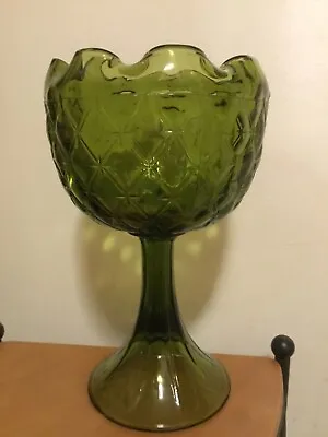 Buy Indiana Glass Pedestal Compote Bowl Green Diamond Quilted Pattern Vintage MCM • 16.81£