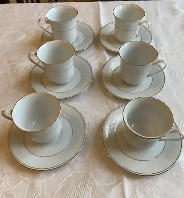 Buy Crown Ming Fine Bone China (Set Of 6) Tea Cups, Saucers White With Gold Trim • 25£