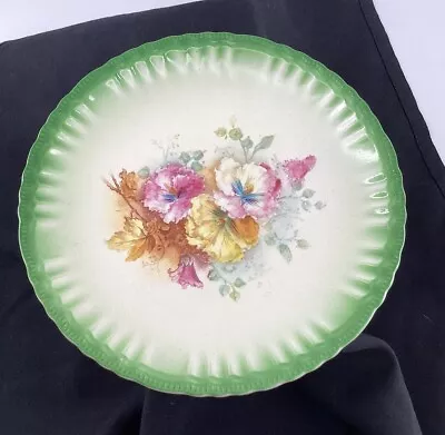 Buy Vintage Porcelain Green Trim Plate Pansy Transfer Franz Mehlem Bonn Germany • 20.86£