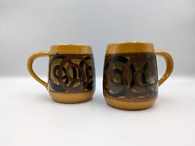 Buy Vintage Brixham Pottery Swirl Mugs Pair Of 2 Devon Studio Mustard Glaze 9cm Tall • 22£