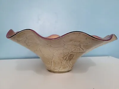Buy LARGE Art Glass Bowl - Hand Blown - Vintage -Murano Style - Amethyst And Marble • 59.99£