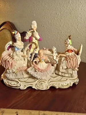 Buy Large 10.25  Vintage Dresden German Porcelain Lace Baby Figural Group Figurine • 142.08£