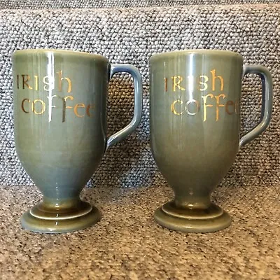 Buy Irish Coffee Mugs Vintage Porcelain Green Blue 2 Set Pedestal Blue Inner Cups VG • 13.79£