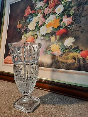 Buy Lead Crystal Hobstar Cut Glass Celery  Centrepiece Vase - 23 Cm • 12.50£