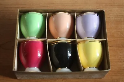 Buy 6 Vintage Romanian Harlequin Gilded Ceramic Egg Cups In Original Box. • 14.99£