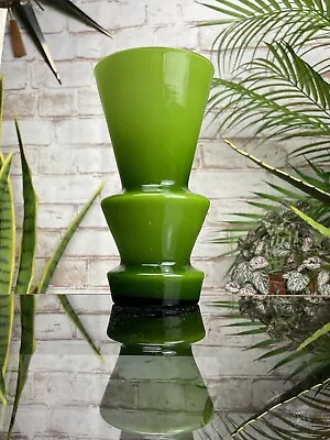 Buy Vintage Lindshammer Green Vase Cased Hooped Scandinavian Art Glass Mid Century • 79.99£