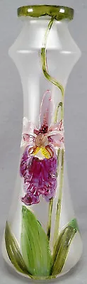 Buy Mont Joye / Legras Art Nouveau Satin Enameled Hand Painted Iris Lily Glass Vase  • 555.44£