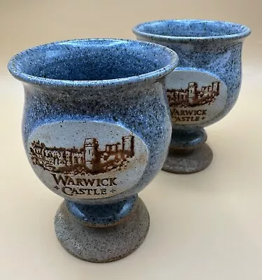Buy Vintage Stoneware 2 X Hand Made Warwick Castle Goblets - 250ml ~ VGC • 14.98£