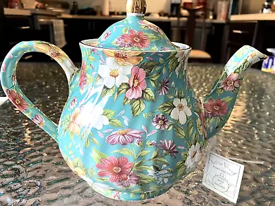 Buy Vintage Arthur Wood Teal Chintz Floral Swirl Teapot Staffordshire England • 70.87£