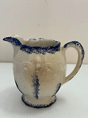 Buy Antique Vintage White Blue Spatter Fleur De Lis Pitcher Jug 6  Art Pottery • 7.14£