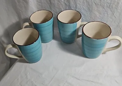 Buy Set/Lot Of 4 Royal Norfolk Turquoise Swirl Teal Blue Brown Sponge Mug Cup 12 Oz. • 23.71£