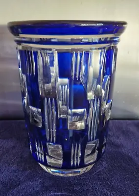 Buy Art Deco Large Bohemian Cobalt Blue Cut To Clear Vase • 130£