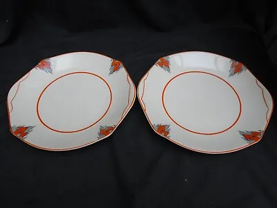 Buy 1930's Swinnertons Ltd Dinner Plate X2 Art Deco Orange And Grey Pattern • 18£