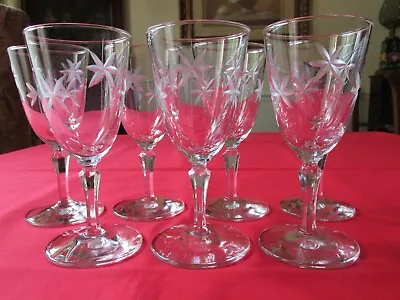 Buy Set Of 6 Rare 1930s Libbey CANDLELIGHT Clear Cut Stars 5oz Wine Glasses 5 3/4  • 22.63£
