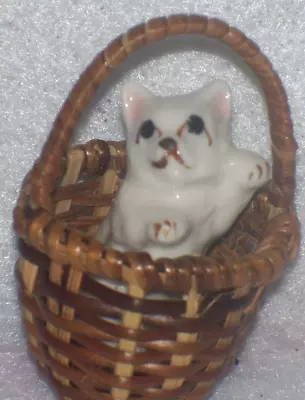 Buy Vintage Miniature Porcelain Kitten Cat In Basket Christmas Ornament • 9.48£