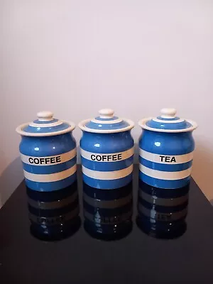 Buy T.G Green Cornishware Cloverleaf Tea &  Coffee Caddy Jars Blue White  • 35£