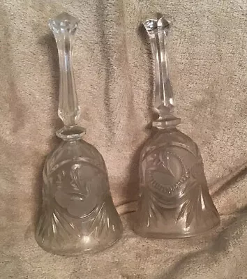 Buy Pair Of Decorative Glass Bells With Flower Design Vintage • 7.99£