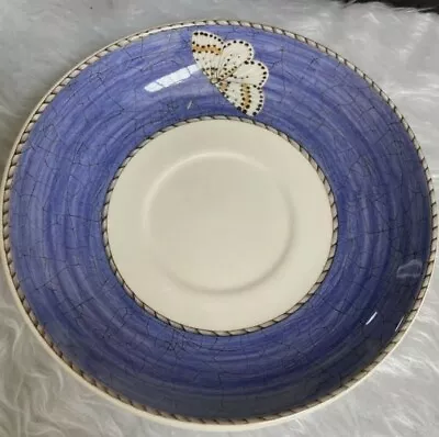 Buy Wedgewood Sarah’s Garden Queens Ware 6  Saucer, Blue Band W/Butterfly, Ivory Ctr • 35.55£