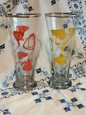 Buy Vintage. Tall 7 . Drinking Glasses. Red & Yellow. '60's Design. VGC. • 19.99£