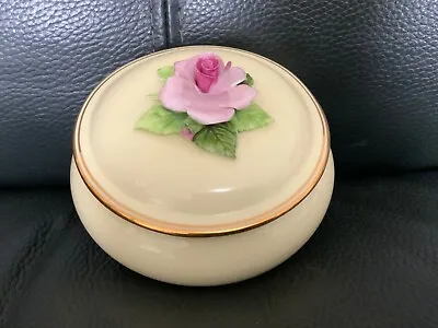 Buy Royal Adderley Floral Pink Rose Yellow Bone China Lidded Trinket Pot PB2 • 9£