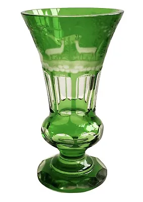 Buy Bohemian Glass Vase ~ 19th Century ~ Green ~ Deer • 1,494.25£
