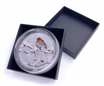 Buy Snow Robin 'Love You Mum' Glass Paperweight In Gift Box, AB-R23lymPW • 19.99£