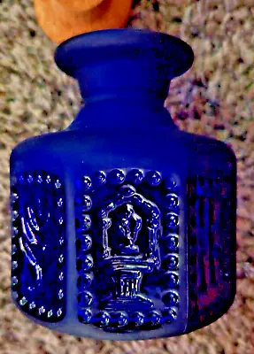 Buy Antique Greek Doan Impressed Religious Dark Cobalt Blue Bottle With Cork Topper • 200.50£
