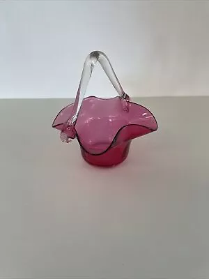 Buy Vintage Unique Cranberry Glass Bon Bon Dish Clear Handle 15 X 13 X 6 Cm (J) • 24.99£