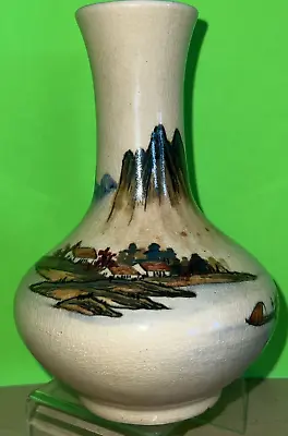Buy Taiwan Ceramic Vase Hand Painted Scene House Trees Mountain River 7.5”H Vintage • 28.34£