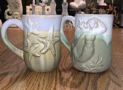 Buy 2-Studio Art Pottery  3D “Mermaid & Starfish” Themed Coffee Mugs Super -Cute • 13.28£