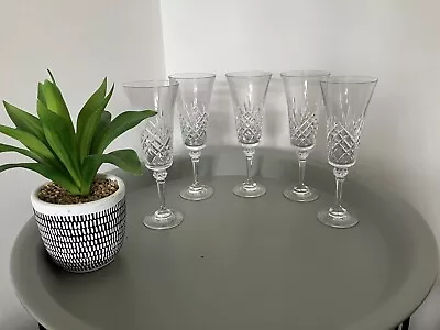 Buy 5 X Crystal Cut Champagne Flutes / Glasses With Ball Stem • 30£