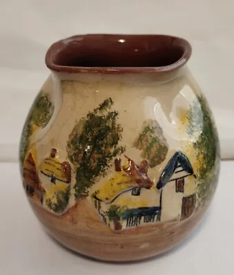 Buy Unusual Pinched Pot, Torquay Ware With Embossed Houses • 4£