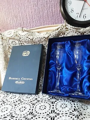 Buy A Pair Of Bohemia Crystal Glass Champagne Flutes Boxed . ON YOURE WEDDING  DAY  • 10£
