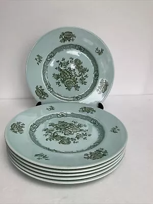 Buy 6 X Crown Devon S. Fielding, Oriental Green Transferware Dinner Plates • 70£