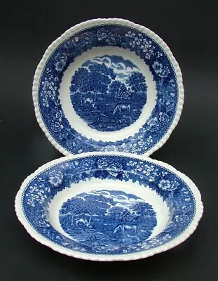 Buy TWO Adams English Scenic Blue Deep Rimmed Soup Dessert Bowls 23.5cm Look In VGC • 16£