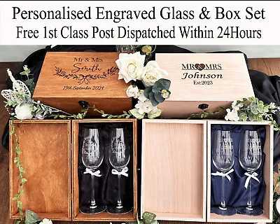 Buy Personalised Engraved Champagne Glass Flutes Gift Box Glassware Wedding Gift Set • 35£
