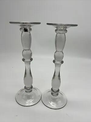 Buy Vintage Tall Glass Candle Sticks Holders Pair 14 Inch Heavy Clear Taper Dining • 33.57£