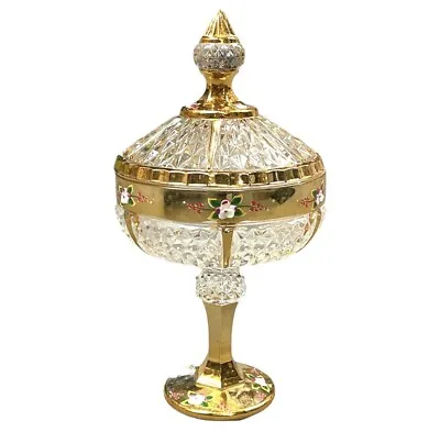 Buy Gold Italian Candy Bowl Romany Round With Lid Bling Centrepiece UK Luxury Glass • 24.99£