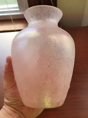 Buy Unsigned Pink Crackle Stretch Art Glass Vase Awesome Color & Condition!! • 71.15£