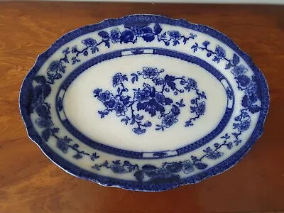 Buy Vintage Edwards & Sons Berlem Semi Porcelain Flow Blue Oval Platter • 14.50£