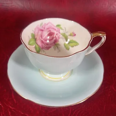 Buy Vintage Cabinet Cup & Saucer Aynsley Bone China Pink Rose Blue • 12.99£