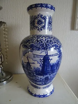 Buy Large Vintage Blue /white T.Delft Beau Dutch Vase With Windmill Mint 18 H • 59£