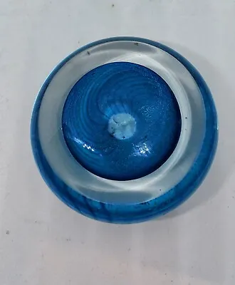 Buy Small Glass Paperweights-Disk Shape- Clear&Blue Swirl- Eye Elusion • 9£