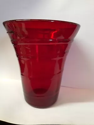 Buy Whitefriars Glass Ruby Red Ribbon Vase 14.5cm High • 18£