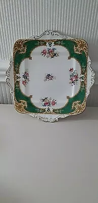 Buy Rare Vintage Paragon Twin Handled Cake/sandwich Plate In Green Floral Pattern • 29.95£